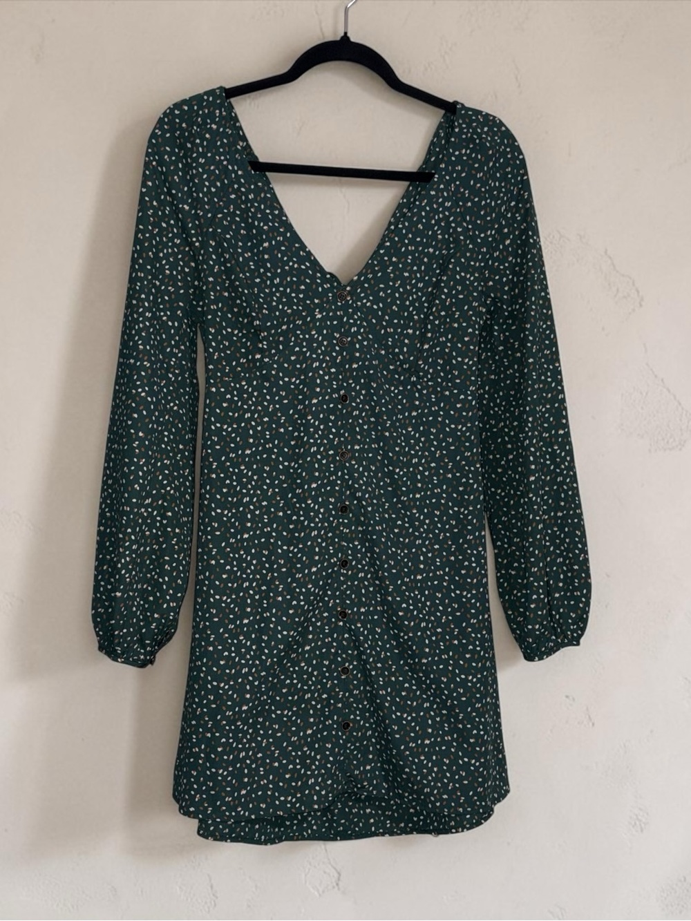 Green Printed Long Sleeve Mini Dress